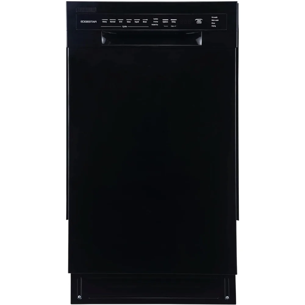 

18 Inch Wide 8 Place Setting Built-In Dishwasher, 6 Wash Cycles, 3 Options: Sanitize, Hi Temp, Heated Dry, Black