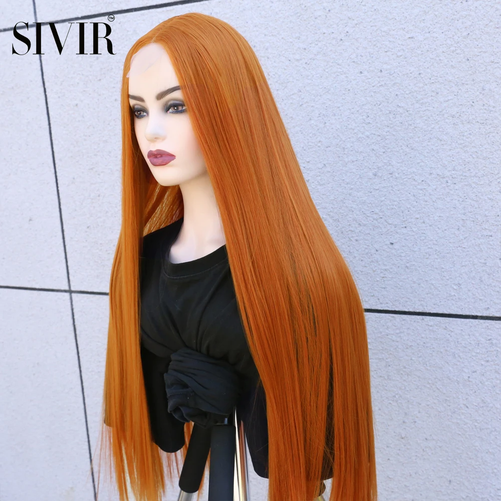 Synthetic Brazilian Wigs For Women Long Straight Lace Ginger Orange/Pink/Purple/White/Brown Color Cosplay Heat Resistant