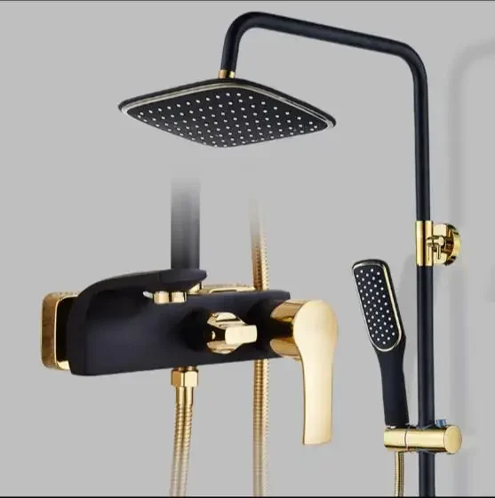 

Luxury Bathroom Shower Faucet Set Painted Black and Gold Bathtub Faucet Mixer Tap Waterfall Wall Shower Head Shower