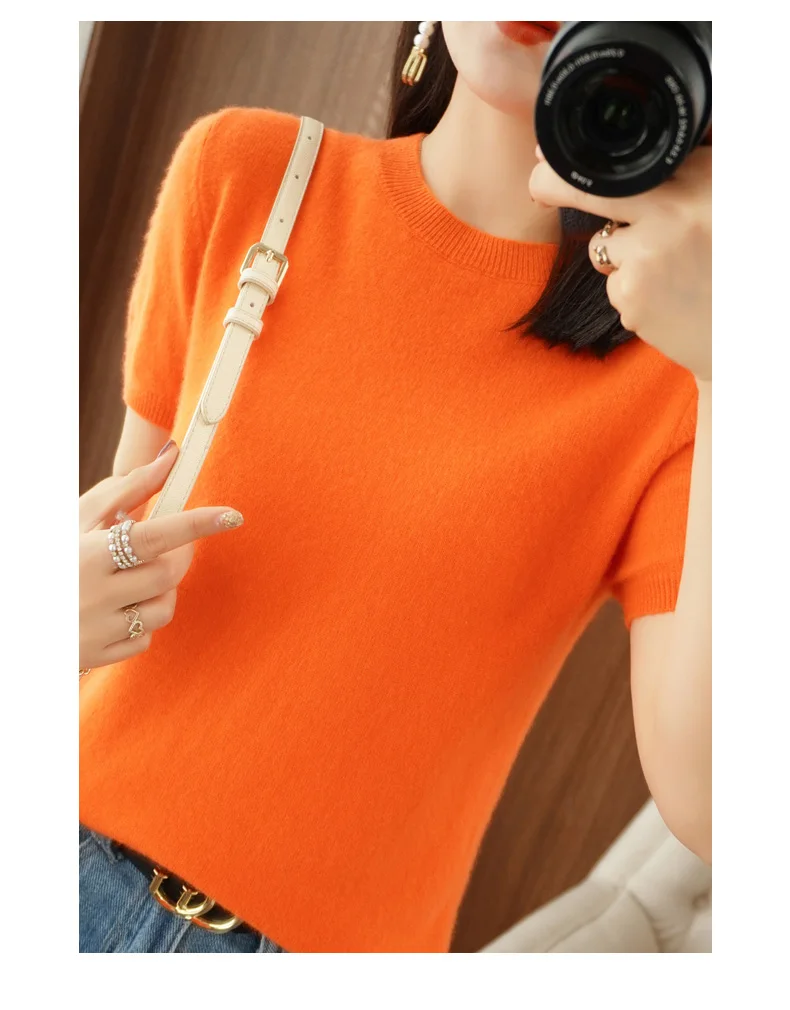 New Ladies Spring Summer Cashmere  Sweater Short sleeve O-Neck Pullover Casual Knitted Short sleeve Sweater cable knit sweater