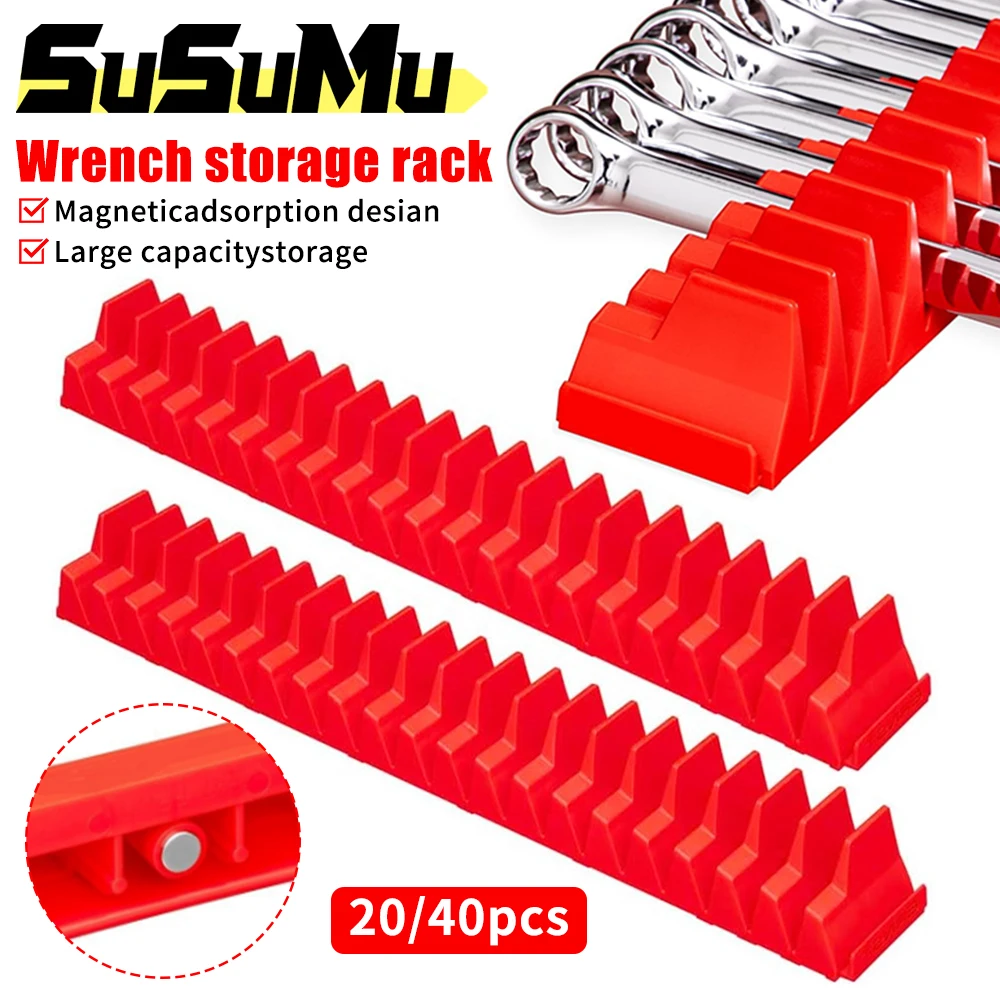 Wrench Holder Upright Storage Organizer 20 Wrenches Magnetic Hexagonal Head Style Drawer Storage Shelf Modular Toolbox