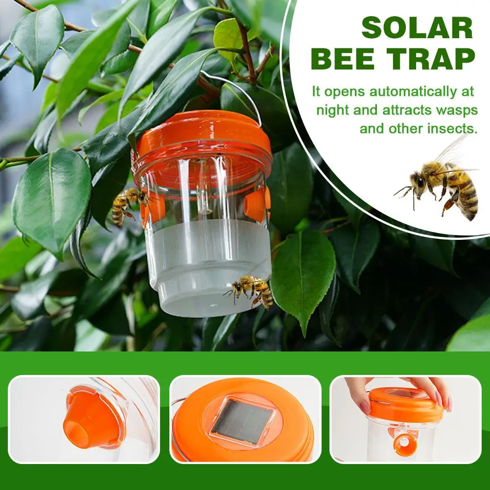 New Solar Powered Wasp Trap Lights Waterproof Outdoor Non-toxic Bee Trap Reusable Supplies Traps