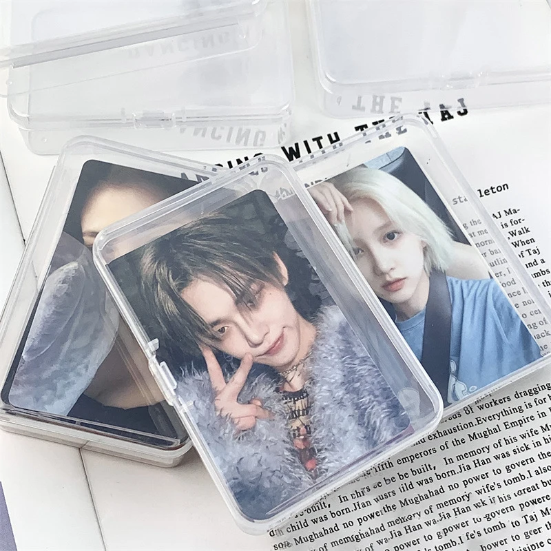 1PC Transparent Idol Kpop Star Photo Storage Box With Flip Lid Photocards Holder Small Card Collection Organizer