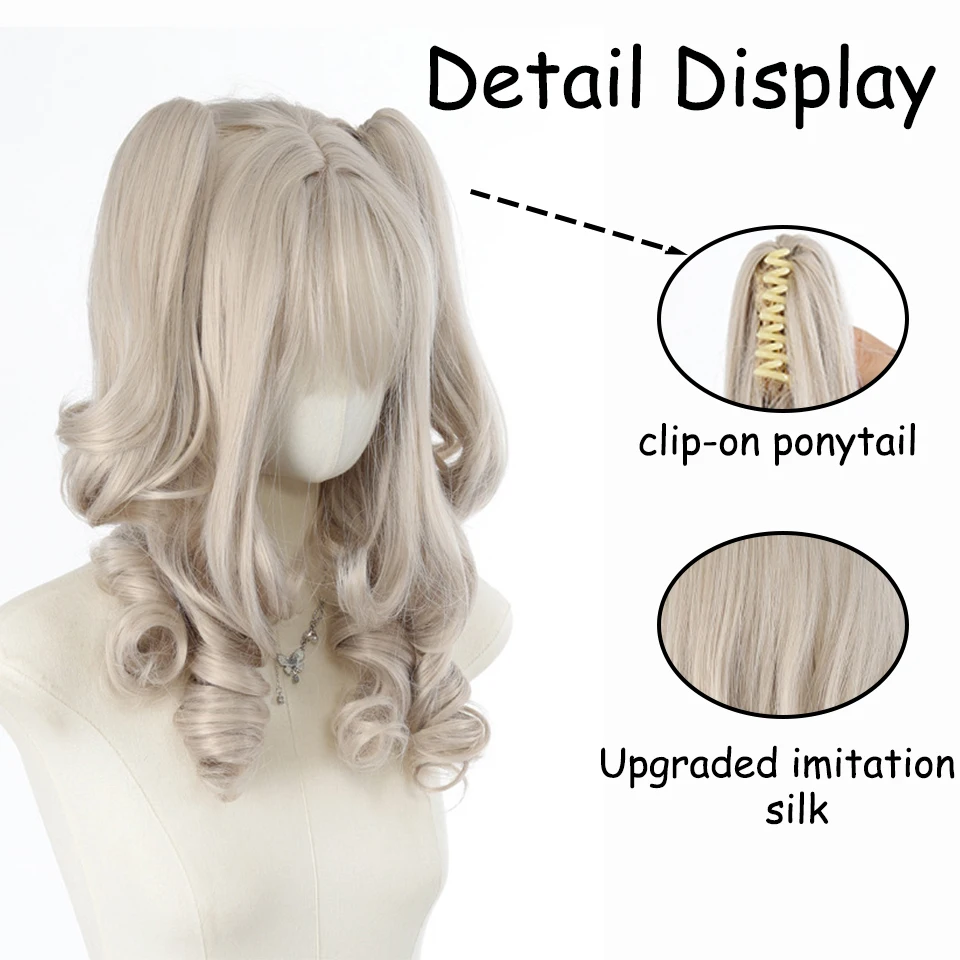 Synthetic Princess Cut Double ponytail Lolita Wig with Bangs Girl White gray Cosplay Harajuku wig Christmas New Year Carnival