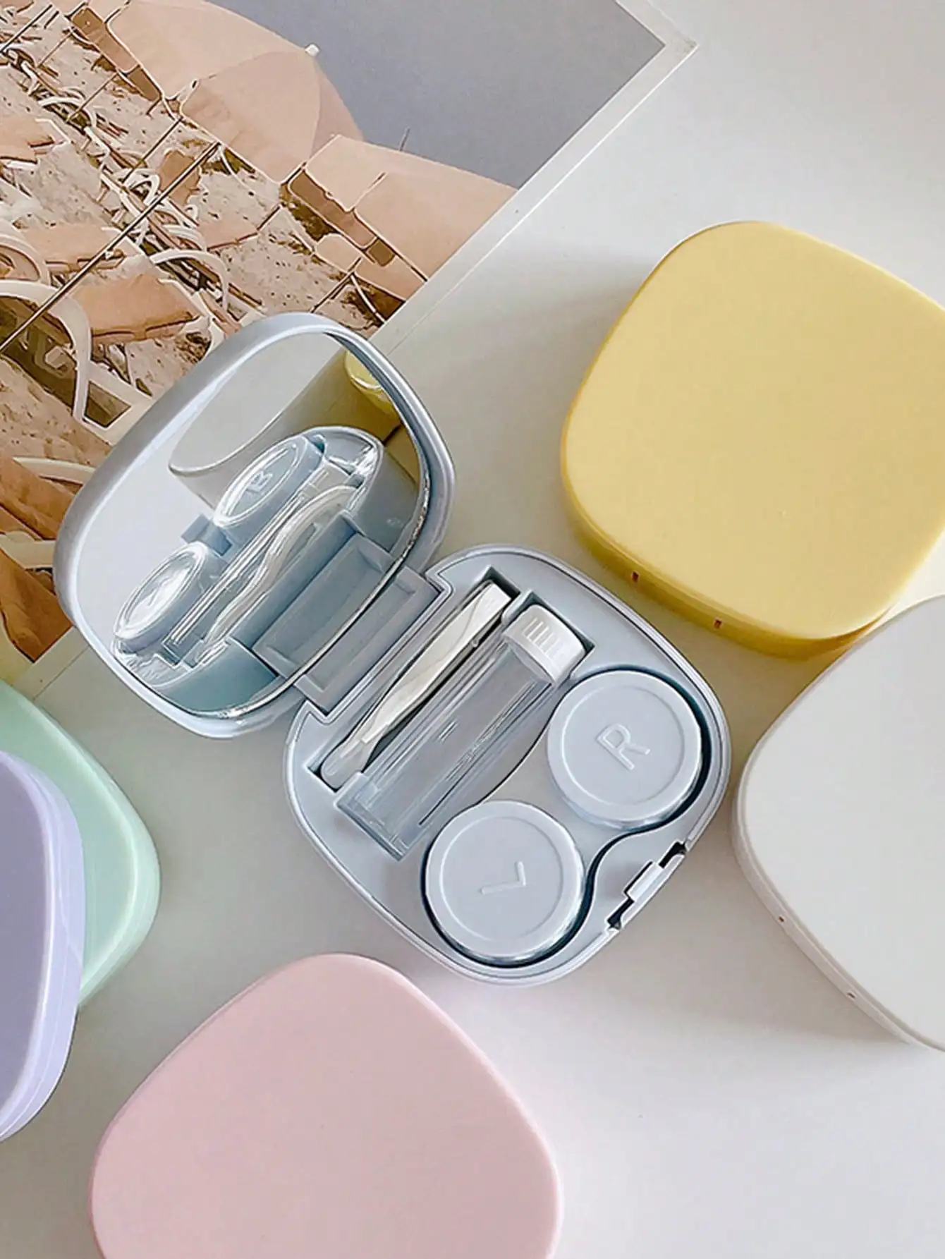 1개 휴대용 미니멀리스트 사각형 콘택트 렌즈 케이스, DIY 단색 콘택트 렌즈 홀더