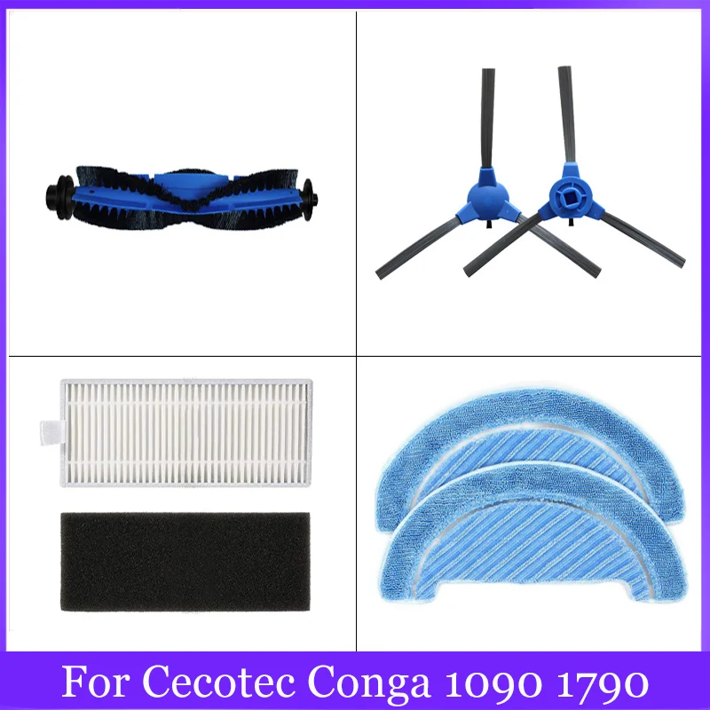 MIKONG Kit de accesorios para Cecotec Conga 1090 Connected 1090 Connected  Force 1090 Robot Aspirador Piezas de repuesto 17 paquetes Cepillo principal  y filtro y cepillo lateral y paño de fregona 