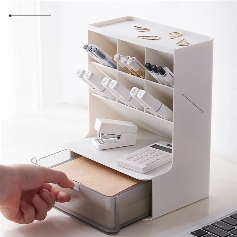 6 +1 서랍 데스크탑 보관함 연필 메이크업 보관함 학교 사무용품 문구, PinkJAS