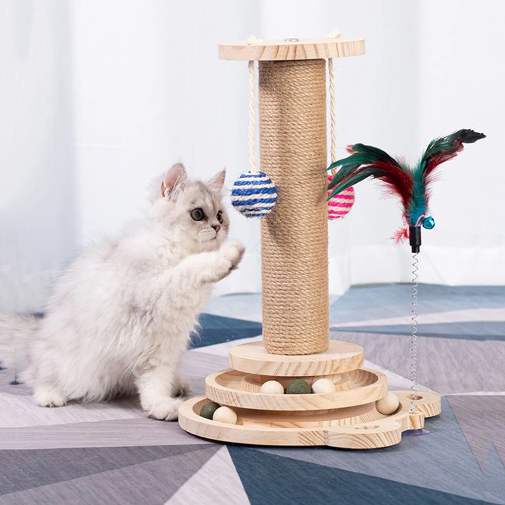 Pet Cat Toy Solid Wood Cat Turntable Funny Scrapers Tower Durable Sisal Scratching Board Tree cat Grab Post Pet Toys Cat Toy