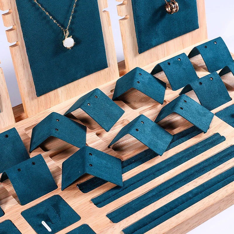 Jewelry Display Stand Bamboo Showcase Large Capacity Jewellery Storage Holder Ear Studs Necklace Bracelet Earring Organizer Tray