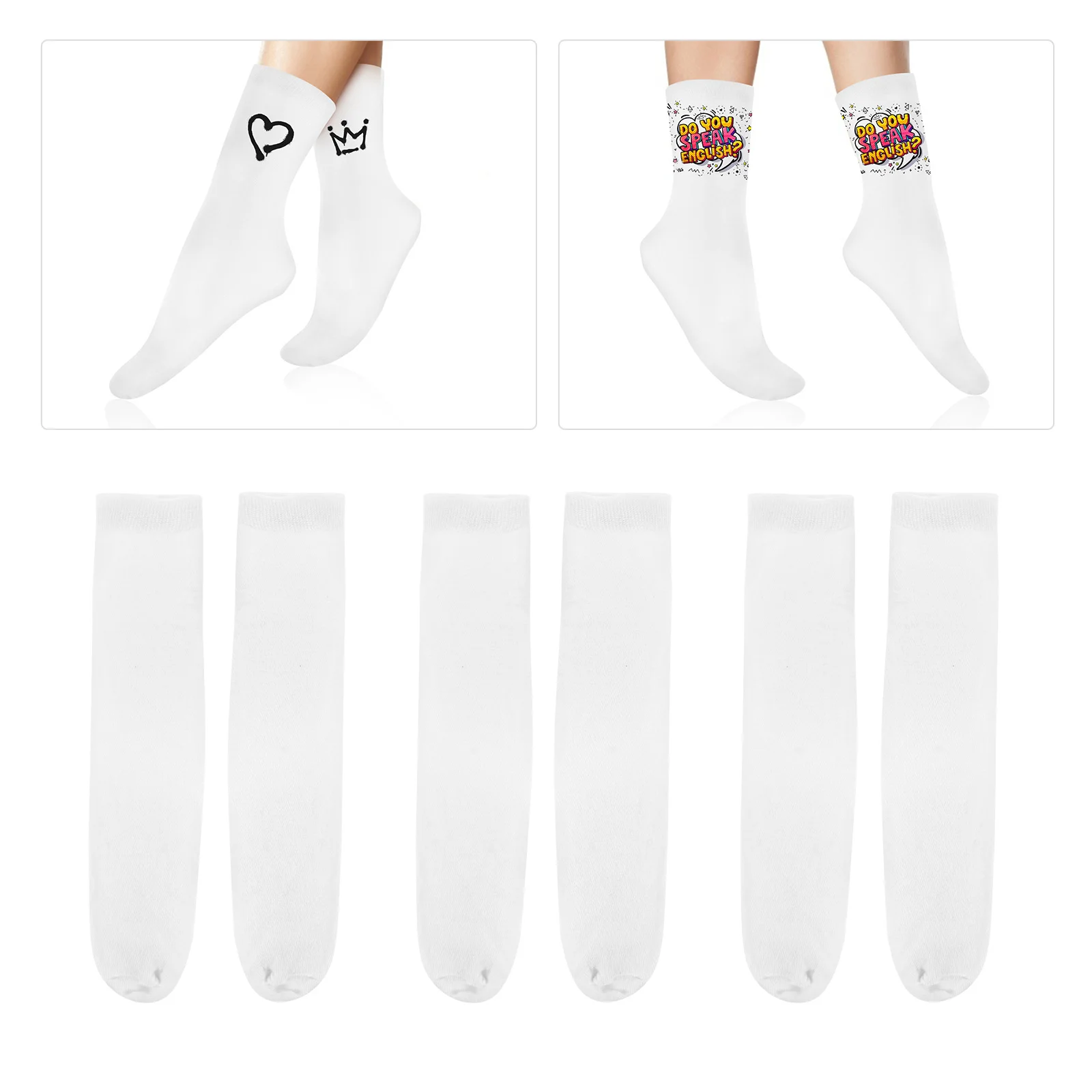 

6 Pairs Sublimation Blanks Socks of Double-sided Printing Hot Sublimation Socks Blank Socks Embryo