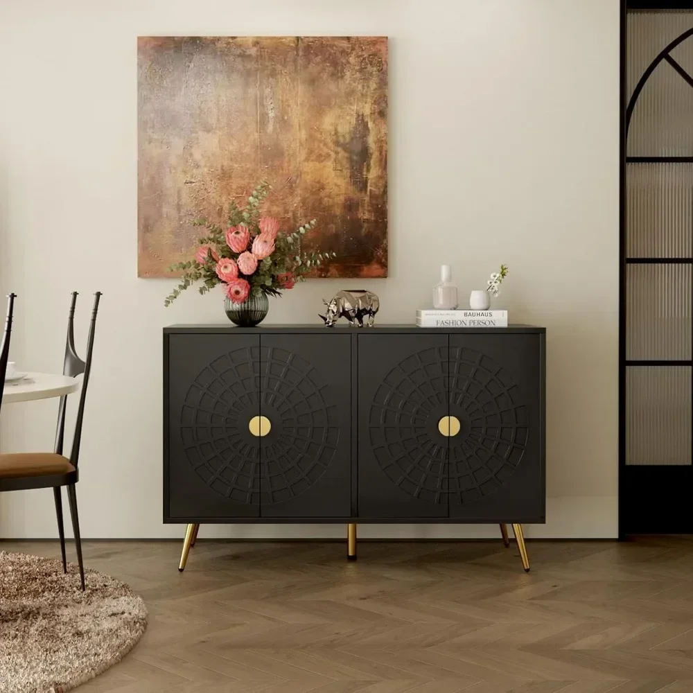48" Modern Accent Cabinet with 4 Doors and Shelves, Mid Century Sideboard et Cabinet with Storage, Storage Cre