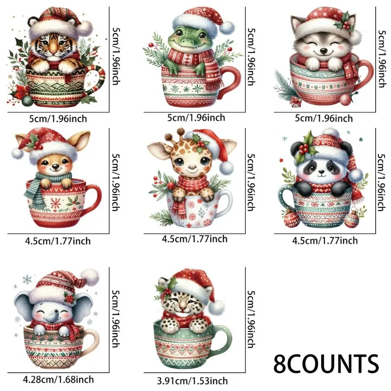 3D Christmas UV DTF Cup Stickers 8pcs Waterproof Sticker Pack for Decorating Mugs DIY Art Supplies Home Decoration 3d stickers