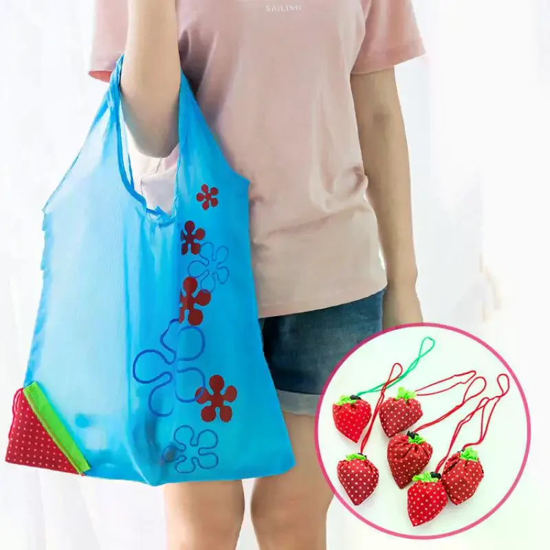 Eco-Friendly Foldable Strawberry Print Reusable Shopping Tote Bag