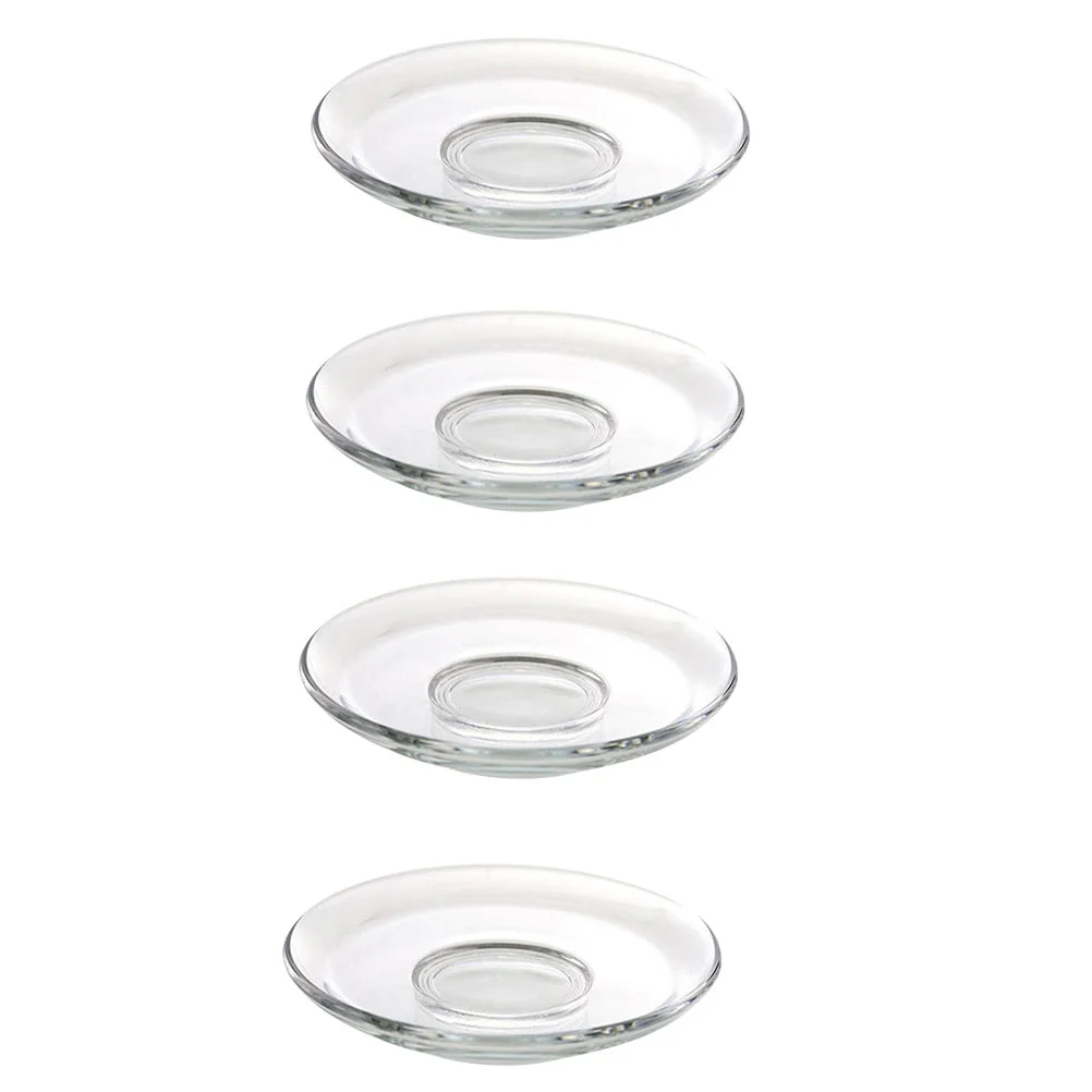 Decorative Tea Saucers Glass Tea Plates Round Coffee Plate Teacup Saucers 4Pcs tea cup