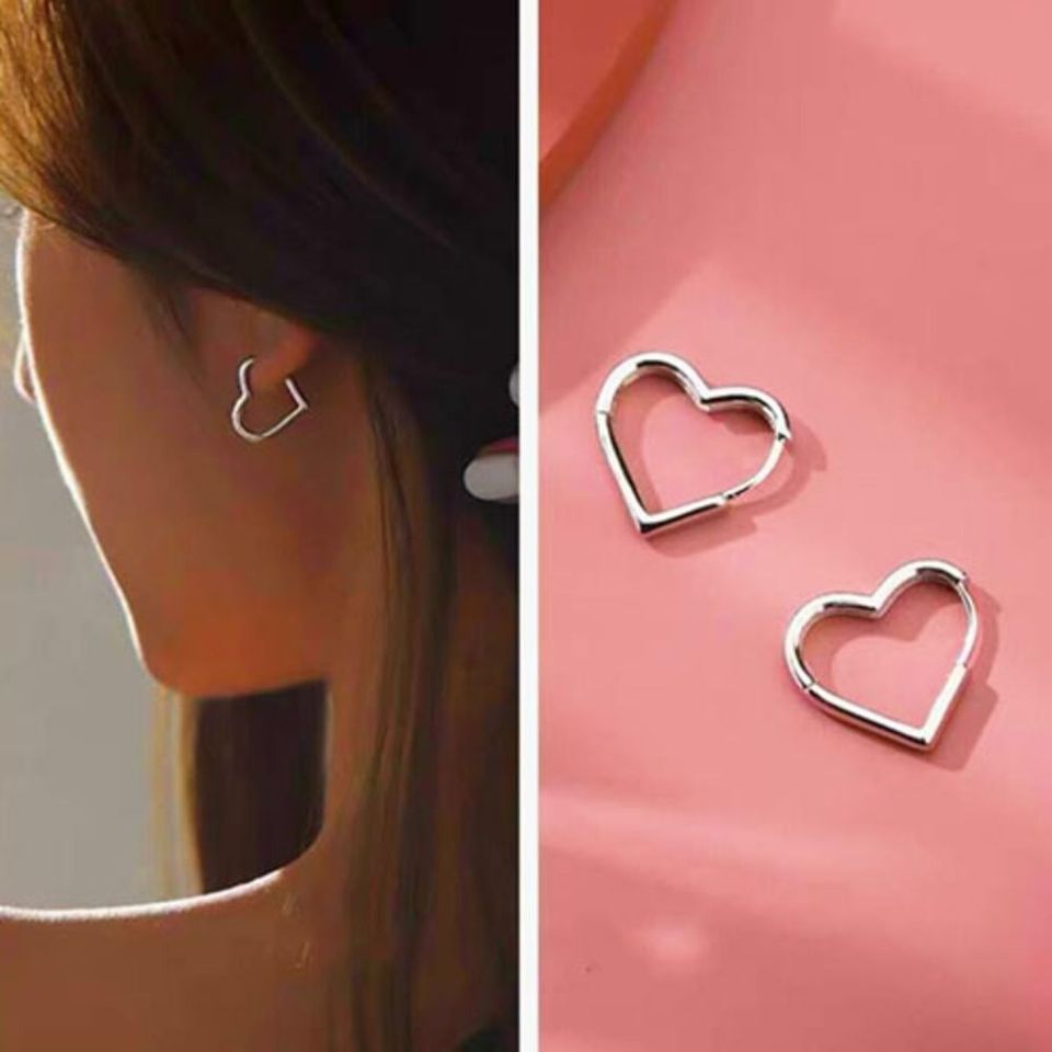 Heart shape Earrings 925 Sterling Silver Love Heart Hoop Earrings Exquisite Ear Buckle Fashion Jewellery Gift Women's Earrings