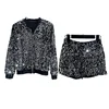 Premium Sequined Coat Women's Suit Jacket Zipper Top Baseball Uniform Casual Versatile and Thin Two-piece Women's Fashion 2