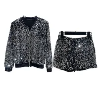 Premium Sequined Coat Women's Suit Jacket Zipper Top Baseball Uniform Casual Versatile and Thin Two-piece Women's Fashion 2