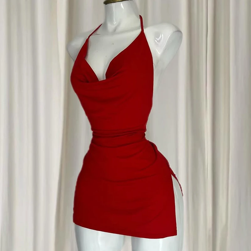 Backless Slit Mini Dress