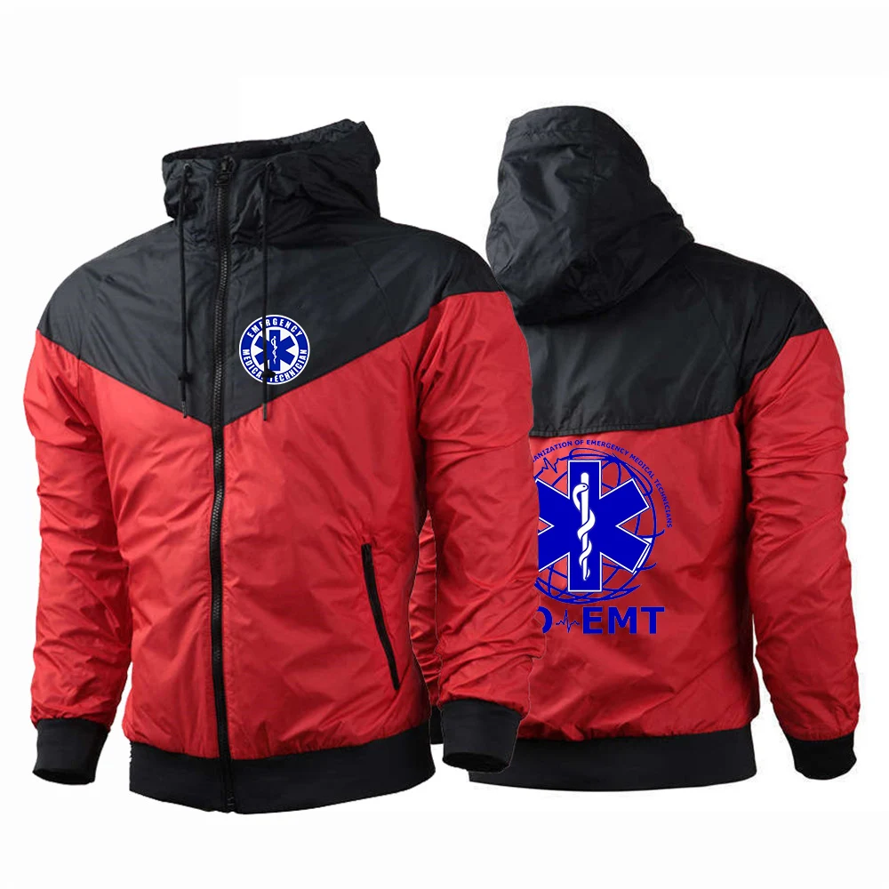 Men's Windbreaker Jacket Fashion Patchwork Tracksuit Coat