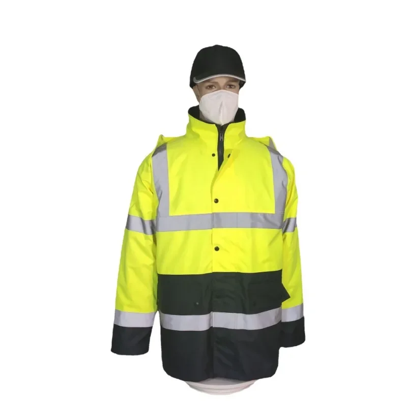 

High Visibility Reflective Raincoat/Rain Coat Jacket for Police/Traffic Staffs Hi Vis Workwear Waterproof Jacket Men