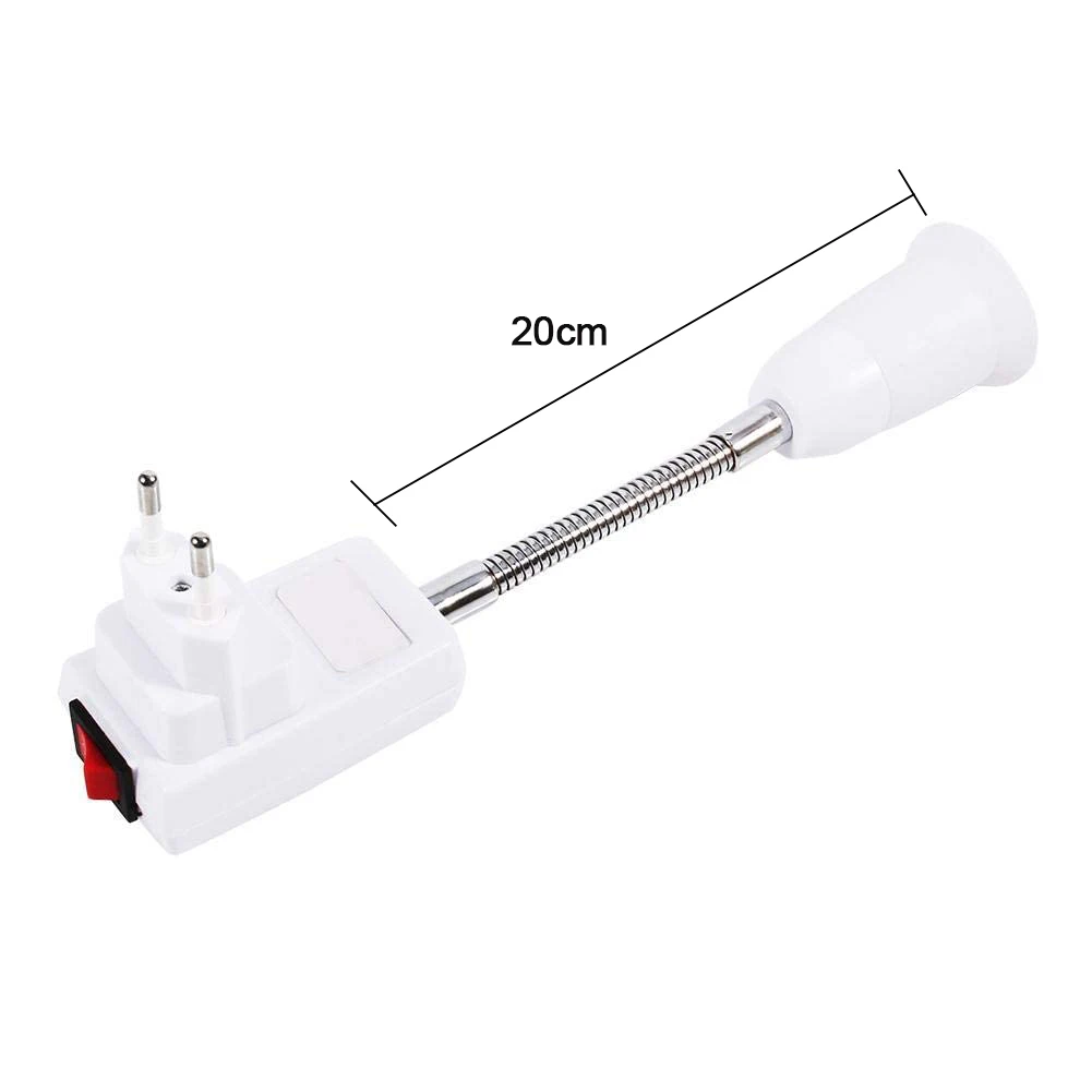 2PCS E27 Socket Adapter with Switch EU Plug 20CM Flexible Light Bulb Lamp Holder Extension Adapter Converter Screw Socket