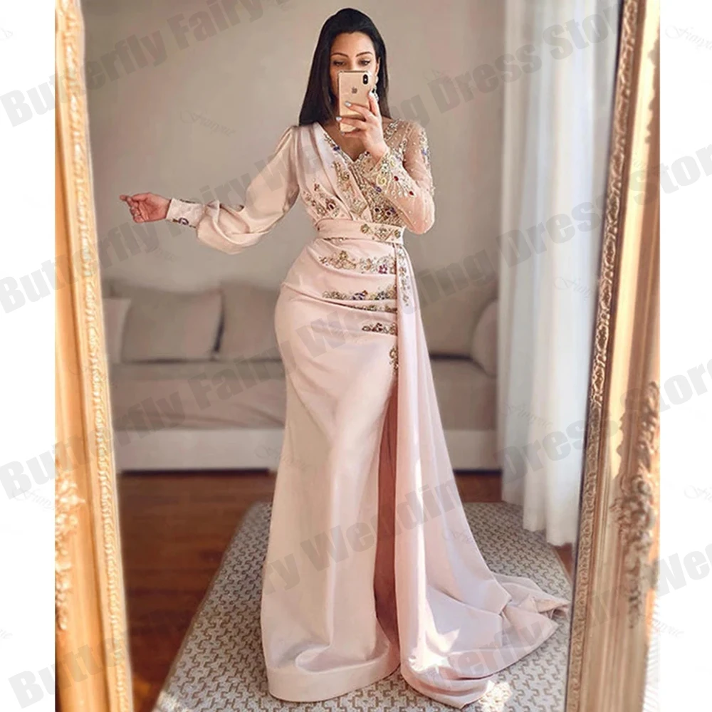 

Luxurious Summer Sexy Satin Backless Evening Dresses Women Exquisite Elegant Long Sleeved Solid Floor Length Party Dresses Women
