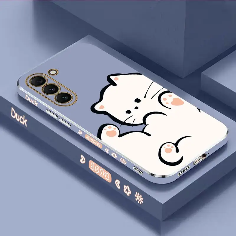 Custodia Per Telefono Con Placcatura Di Lusso White Cloud Cat Per Samsung Galaxy S23 S23Ultra S23Fe S23Plus S21Fe S24 S24Plus S22 S22Plus S21 Cover