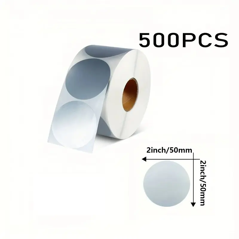 2 Inch Circle Thermal Sticker Labels Silver, Self-Adhesive Direct Round Thermal Printer Labels for DIY Design, QR Code, 500PCS