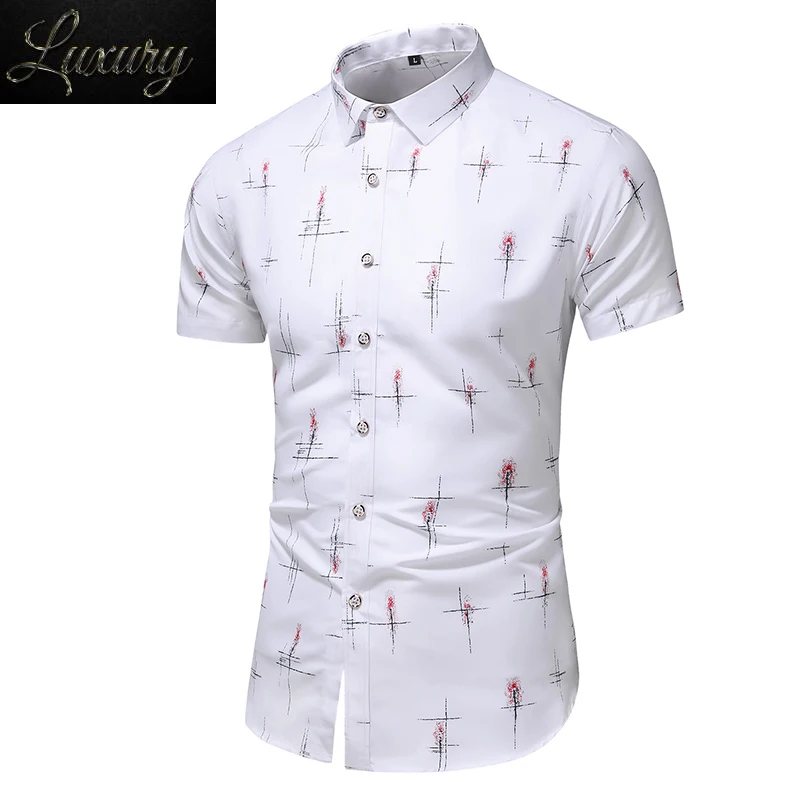 

Multi-color Men Business casual printed Summer Short sleeve white blue shirts male Slim Dress shirt Chemise Homme Plus Size 7XL