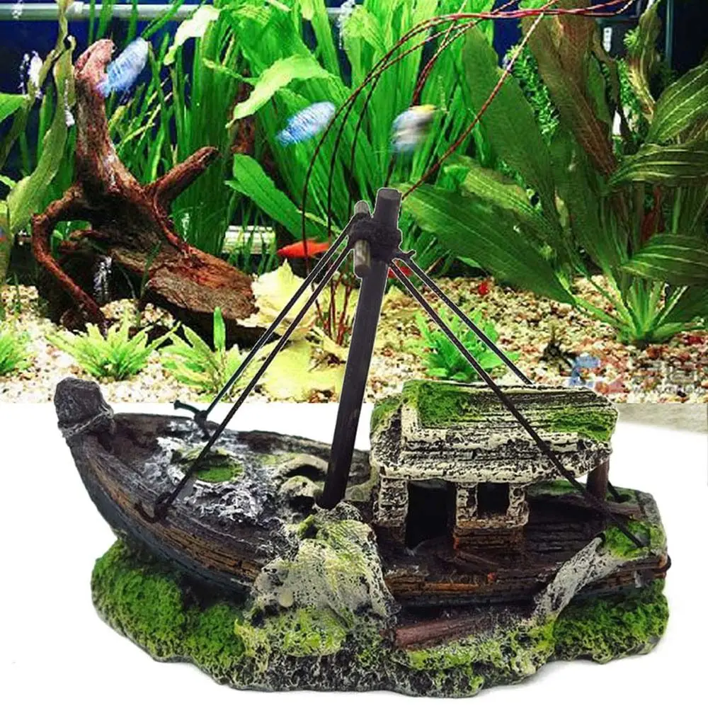 Brown Resin Shipwreck Decoration For Fish Tank Aquarium Decorative