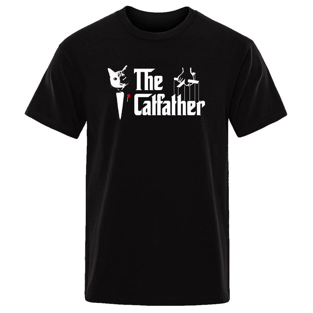 

The Catfather Cat Printing Men's Tees Streetwear Redesign Shirts Crewneck Clothes Casual Loose Short Sleeve Fashion Hipster Tops