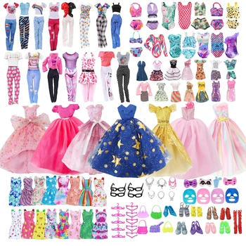 64Pcs Clothes And Accessories for 11.5''/30cm Dolls Fashion Gowns Dresses Casual Outfits Swimsuits Shoes Necklace Ideal Gift Toy