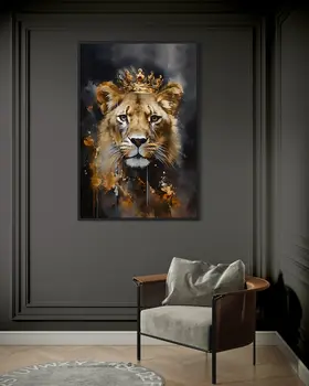 Lion King and Lioness Queen with Crown Bedroom Wall Art Canvas Painting Romantic Couple Bedroom Wall Art Poster for Home 3