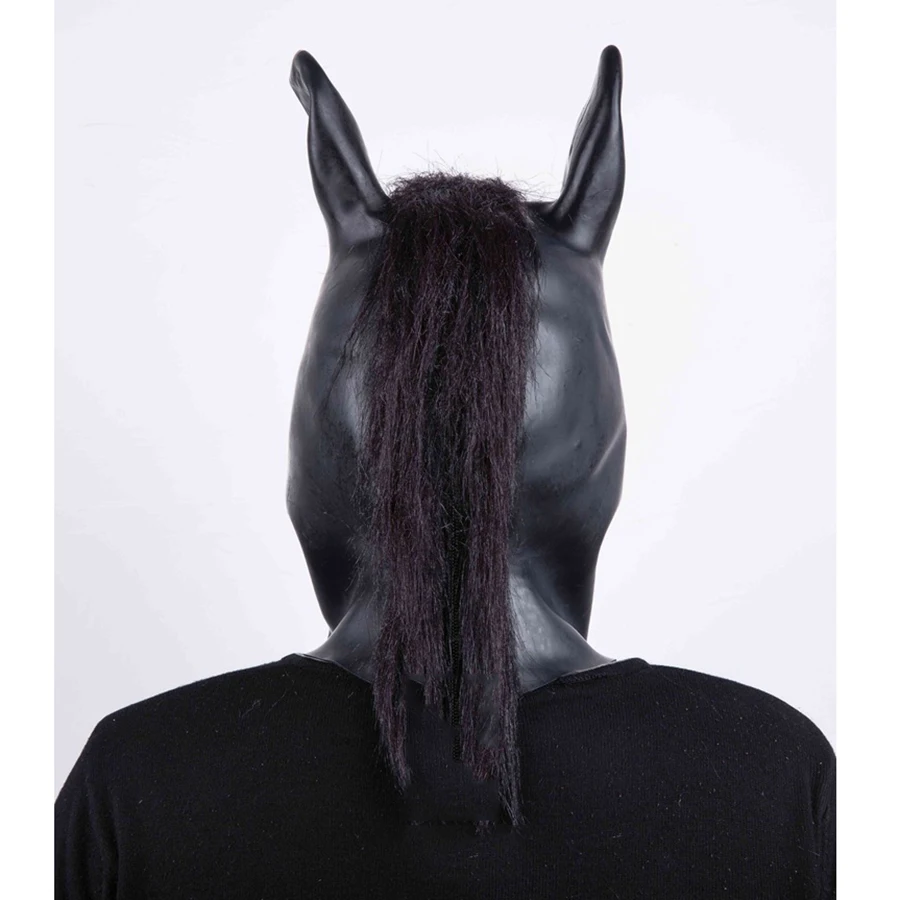 Halloween Mask Unisex Black Latex Hoods Horse Head Mask Party Cosplay Rubber Catsuits Bodysuits Mask