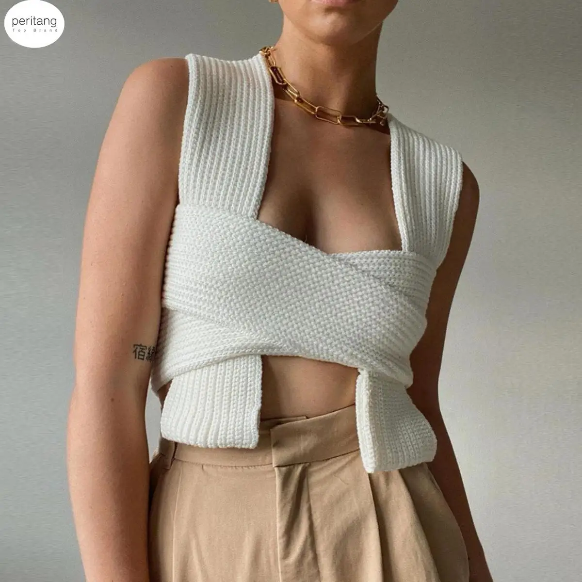 

2023 Sleeveless Knitted Crop Sweater Sexy Autumn Summer Fashion Vest Black Casual White Jumper Top Female Pullover Y2K