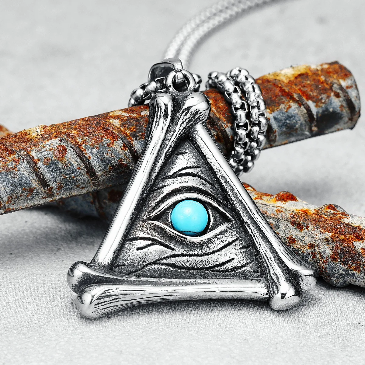 Devil Eye Men Necklaces Triangle Bones Stainless Steel Pendants Chain Religion Rock Punk Rap For Rider Male Jewelry Mystery Gift