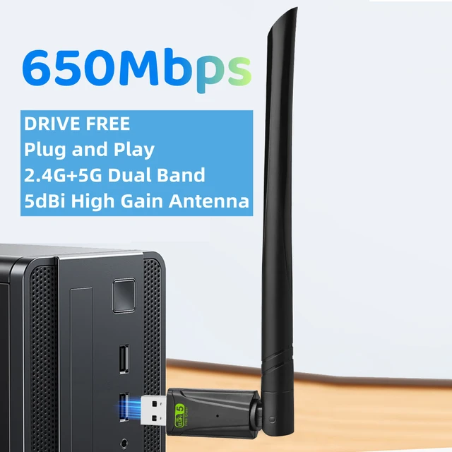 Adaptateur Wifi USB 650Mbps pour touristes, bande 2.4G 5 mesurz