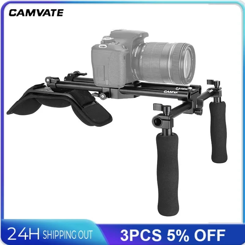 CAMVATE 15mmロッドクランプハンドグリップとDSLRカメラ用ショルダーリグをサポートするショルダーマウント（赤） ハンドグリップ 車用品・バイク用品 中古（非常に良い）CAMVATE
