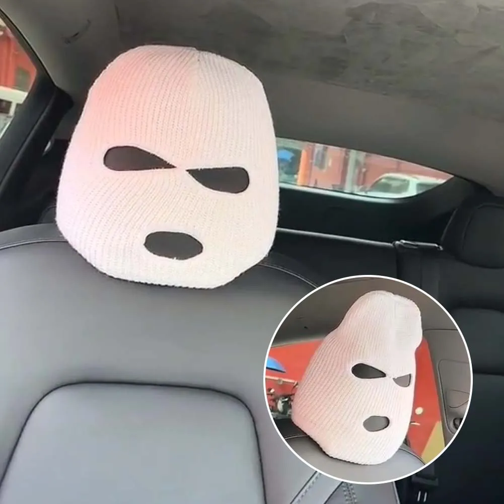 Universal Car Seat Headrest Cover Balaclava 3Hole Full Cover Halloween Christmas Funny Car Decoration For Tesla BMW Benz Nissan