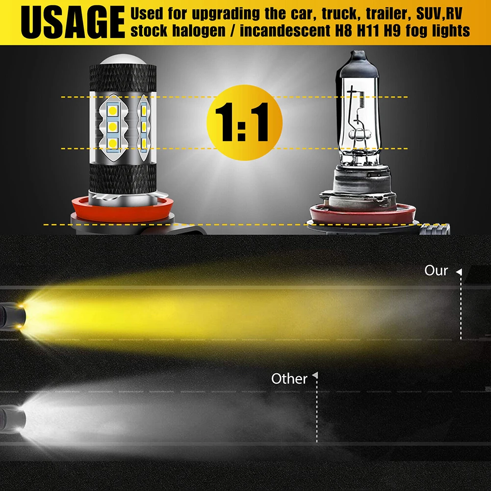 

Car Headlight Bulbs LED Fog Light 2pcs Golden Yellow IP65 10000LM A380 Aluminum Heatsink COB Chips Light Source