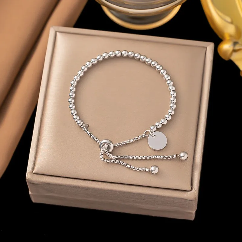 316L Stainless Steel Beads Pull Chain Bracelet for Women Men Trendy 18K Gold Plated Chain Bracelets Party Jewelry Gifts