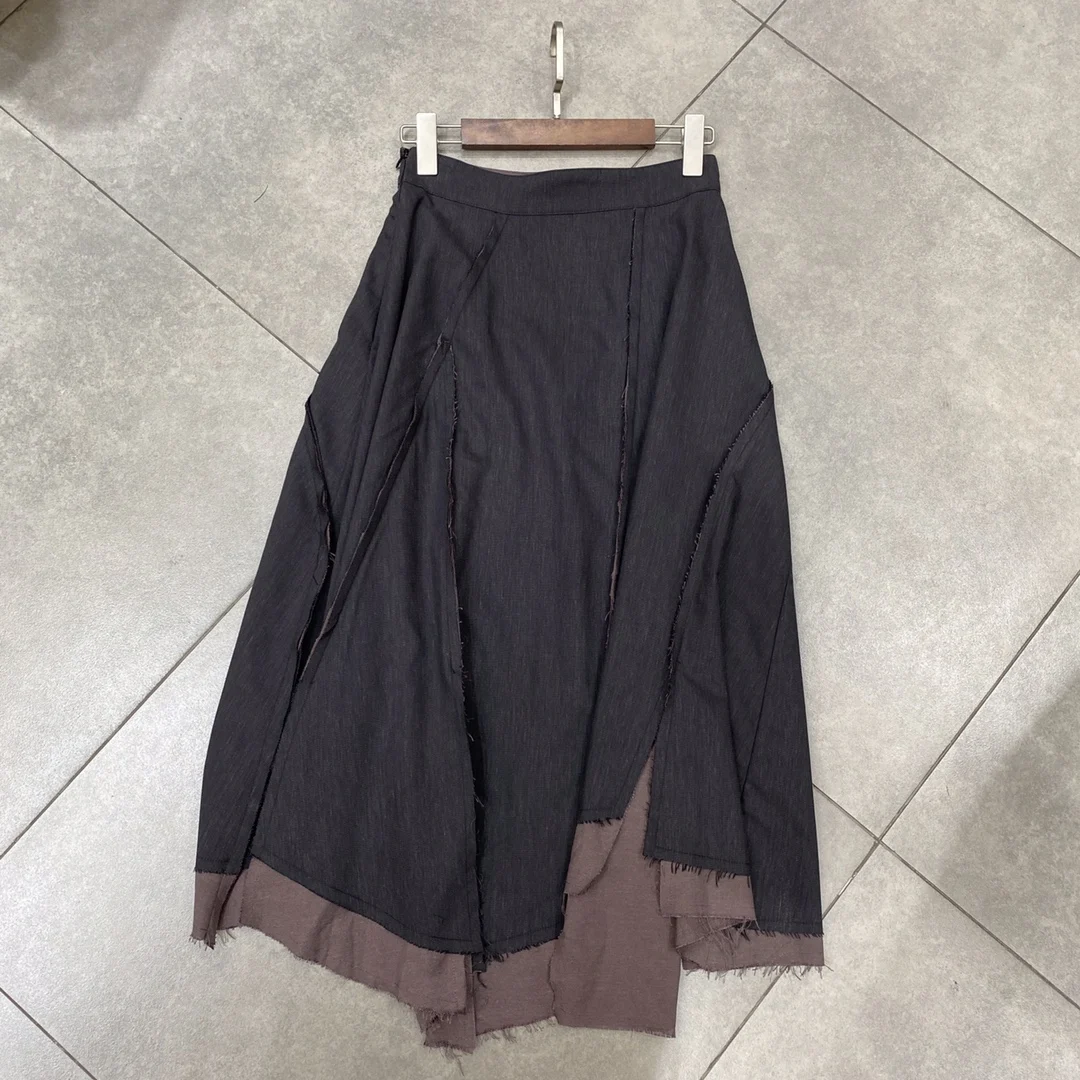 2022 new women fashion sexy side seam half open zipper irregular slash split skirt 0110 pleated midi skirt