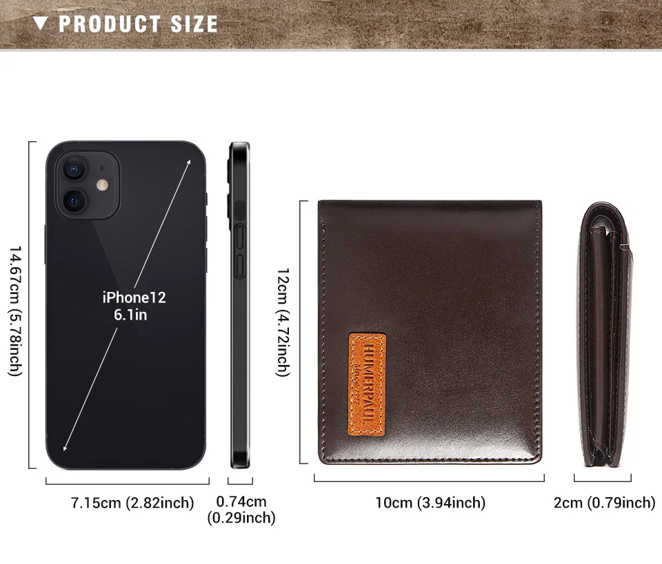 Real Leather RFID Trifold Wallet for Men - Slim Airtag Card Holder with ID Window