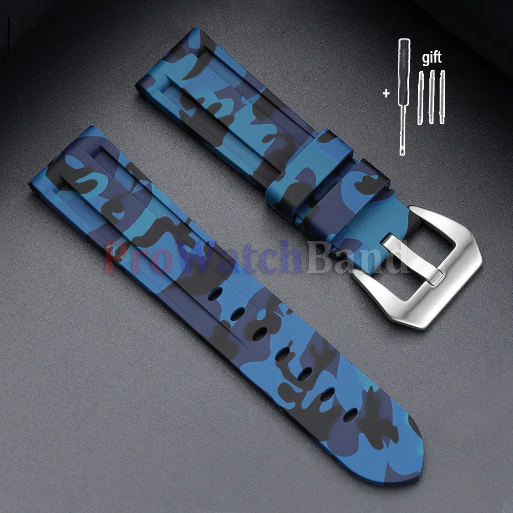 Stitched Sports Silicone Watch Band in Blue and Yellow - Soft Rubber Strap