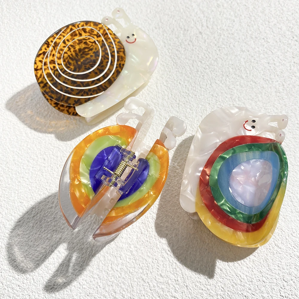 Niedliche, farbenfrohe, schneckenförmige Haarklammer aus Acetat für Frauen und Mädchen, kreativer, lustiger Pferdeschwanz, dicker Haarschmuck – Detail 5
