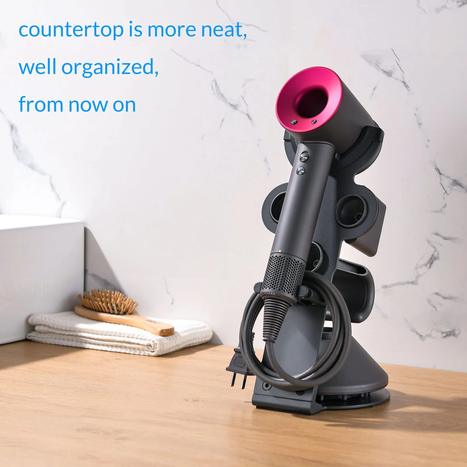 UPGRADED Hair Dryer Holder for Dyson Supersonic Hairdryer with Cable Organizer, Heavy Alloy Steel Stand, Piano Painting Surface 4