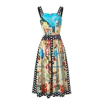 Summer Women’s Elegant Printed Buckle Designer Trendy Undersea Animal Pattern Style A-Line Dress Fashion Elegant Romantic Party