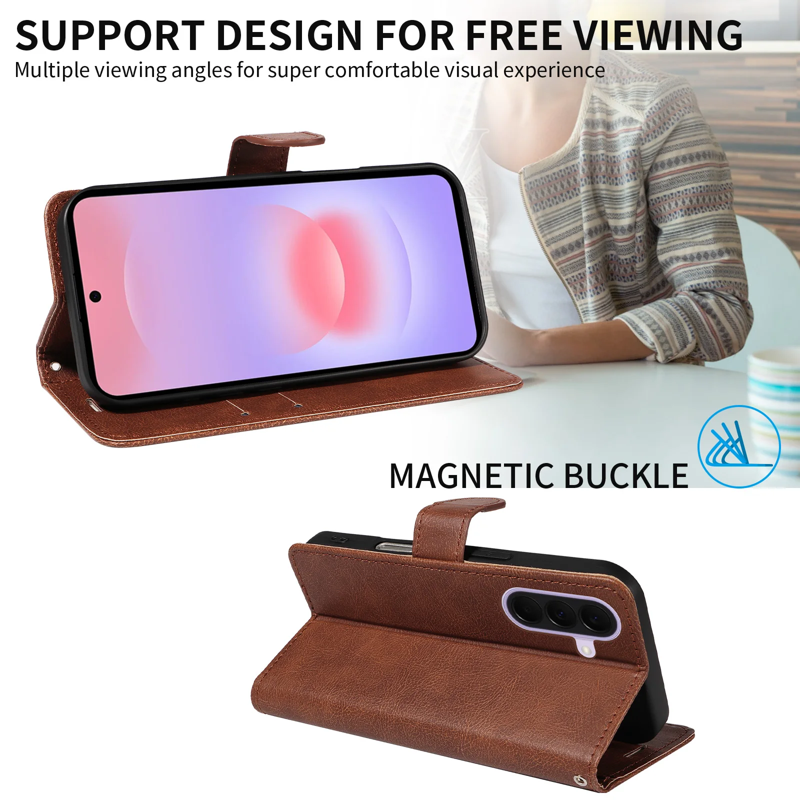 Elegant Leather Wallet Flip Case with Kickstand and Card Holder
