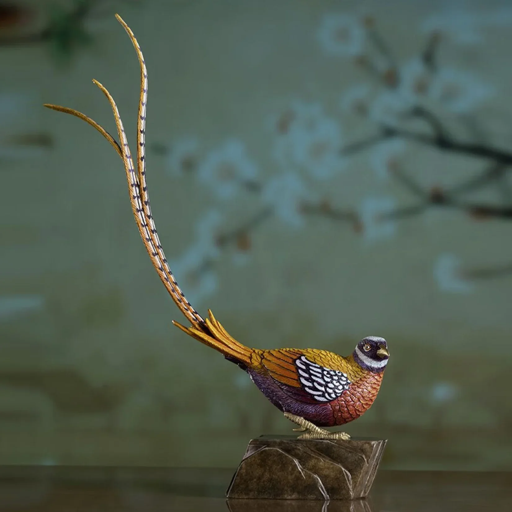 

TONGSHIFU Reeves's Pheasant Model Brass Birds Collection Statue Decoration Adult GK Birthday Gift Scene Photography Props