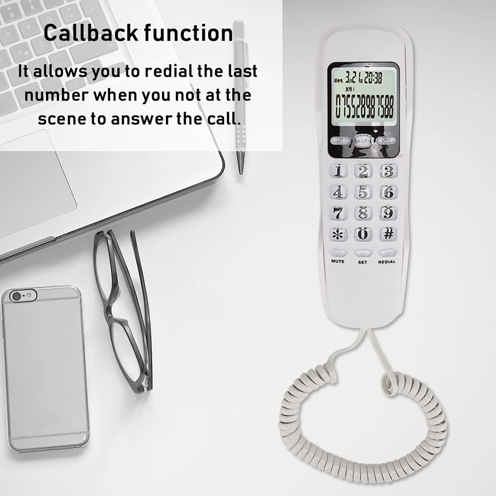 Caller ID Telephone KX-T888CID English White LCD Dispaly Telephone Mini Wall Landline with Dual Caller ID System For Home